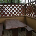 Rectangular table and 2 benches in the gazebo