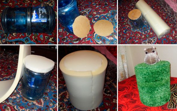 Ottoman from one large plastic bottle