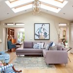 Lilac sofa sa living room