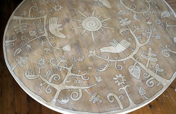 Table with artistic painting