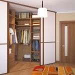Corner walk-in closet with compartment doors