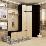 Built-in wardrobe in the corner of the corridor with an unusual interior