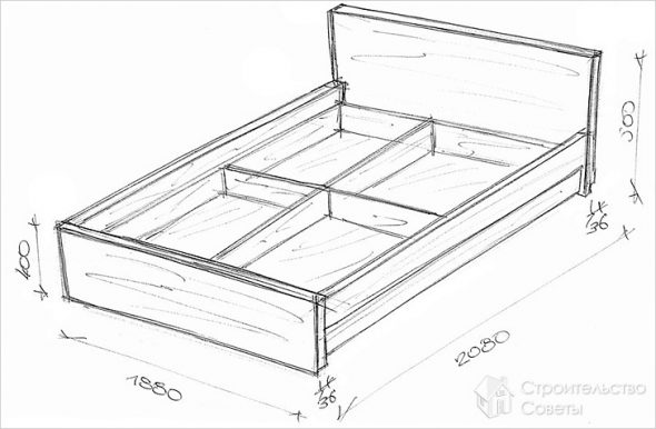 Rysunek łóżka szufladowego