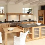 Wooden kitchen with open shelves for decor