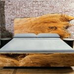 Untreated wooden bed for the bedroom loft