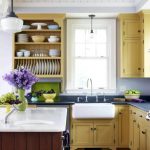 Wooden open shelves with dishes in the kitchen