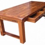 Wooden dining table na may drawers