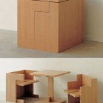 The wooden transformer table-cabinet takes up very little space.