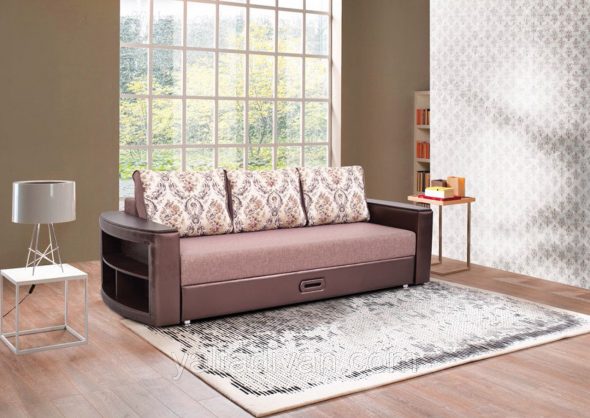 Sofa bed with shelves
