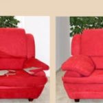 Red leatherette sofa after recovery