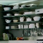 Open shelves in the interior of the kitchen