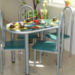 Oval table and chairs with metal elements