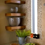 Shelves in the corner of the kitchen