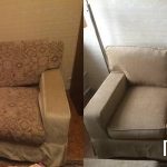 Prosta rozkładana sofa przed i po wymianie tapicerki