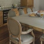 Rectangular gray table in the kitchen