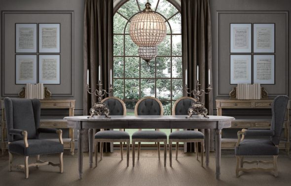 Lipat meja bujur untuk ruang tamu dengan gaya klasik
