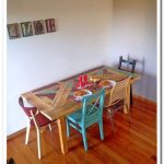 Handmade table with a multicolored table top