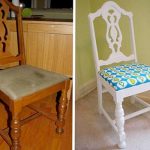 Kėdė prieš ir po apmušalų restauravimo