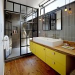 Bright yellow bathroom cabinet