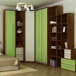 Modular corner cabinet with green doors