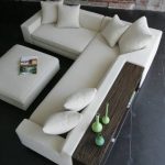 Sofa with shelf and pouf