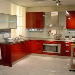 Red kitchen in modern style