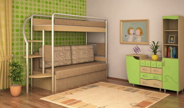 Loft bed with sofa