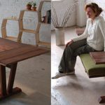 Dining table turning into a bench with a shelf