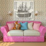 Pink sofa in the nursery for girls