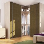 Corner wardrobe for bedroom with rattan inserts