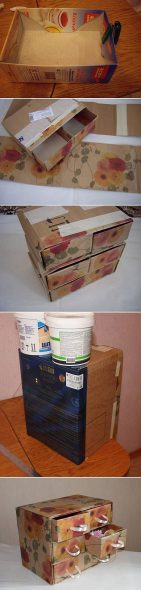Neat dresser of cardboard boxes