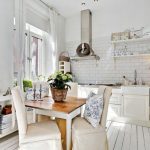 White kitchen in rustic style without wall cabinets