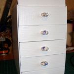 White homemade cardboard chest of drawers