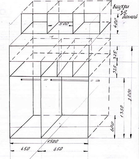 Drawing of the built-in cabinet