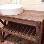 Wooden console table in the bathroom