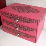 Functional, bright and richly decorated cardboard chest of drawers