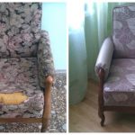 Piękny miękki fotel z podłokietnikami przed i po naprawie