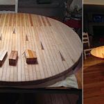 Round dining table made from glued wood