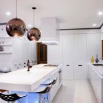 White kitchen without upper cabinets