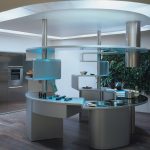 High-tech style kitchen without wall cabinets