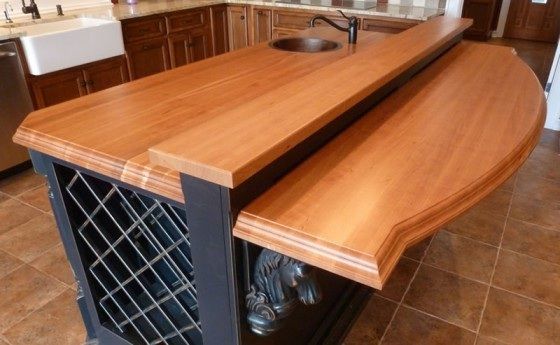 Kitchen island of solid beech