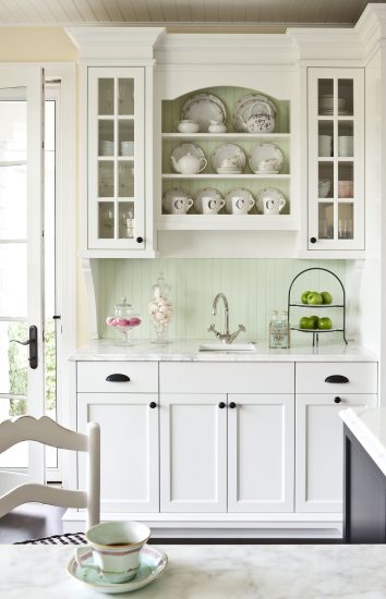 Open and closed glass cabinets
