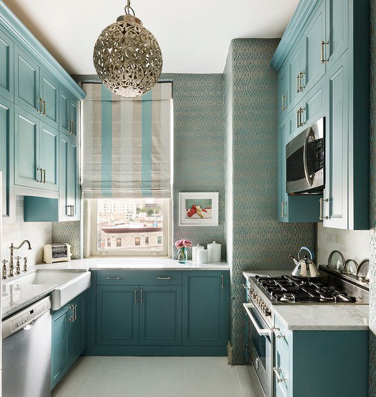 Gentle turquoise kitchen jo ceiling