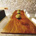 Table with a wooden tabletop irregular shape