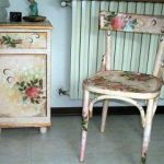 Curbstone and chair in the flower technique decoupage