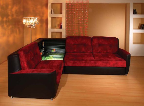 Sofa sudut merah