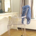 Narrow dressing table and transparent chair