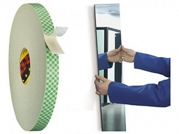 Double-sided construction adhesive tape for a mirror