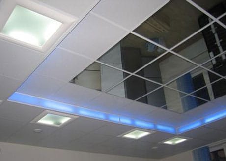Mirror tiles on the ceiling