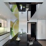 Stylish high-tech kitchen with mirrored ceiling